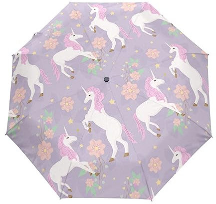 Baby Einhorn Pferd Regenschirm Taschenschirm Kinder Jungen Mädchen UV-Schutz Auf-Zu Automatik Umbrella Verstärkt Winddichte Zusammenklappbar