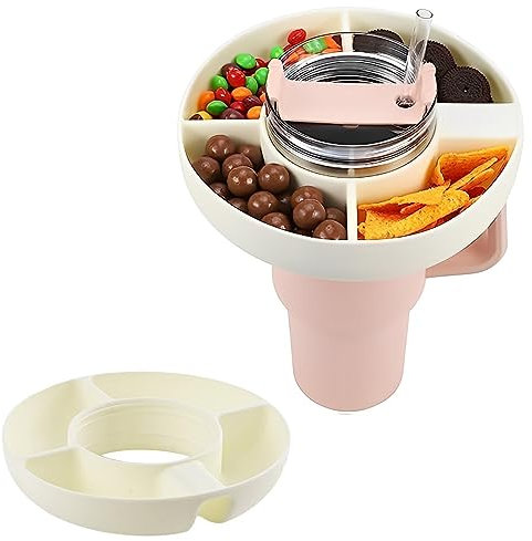 Ninyoon Bol à collation pour Stanley Coupe Gobelet de 40 oz avec poignée, Plateau à Snacks, Matériau de qualité Alimentaire, Plateaux à collations, Passe au Lave-Vaisselle (Blanc, Silicone)