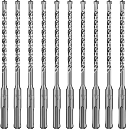 SALI 10PCS SDS Plus Rotary Hammer Drill Bit Concrete Drill Bit Kit Double Thread 4-Cutter Tungsten Carbide Tip Fully Hardened Tool for Concrete, Brick, Cement Walls,Stone 6mm x 160mm Cross Drill Bits