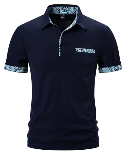 Polos à manches courtes pour hommes, décontractés, classiques, d'été, couleurs contrastées, hauts t-shirts de travail basiques, 2-bleu foncé., L