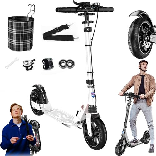 GHBXJX Cityroller Tretroller Erwachsene 150 kg Tragkraft, City Roller Kinder, 200mm Big Wheel Scooter mit Bremsen und Stoßdämpfern, Kickboard Klappbar & Höhenverstellbar,Weiß Scooter