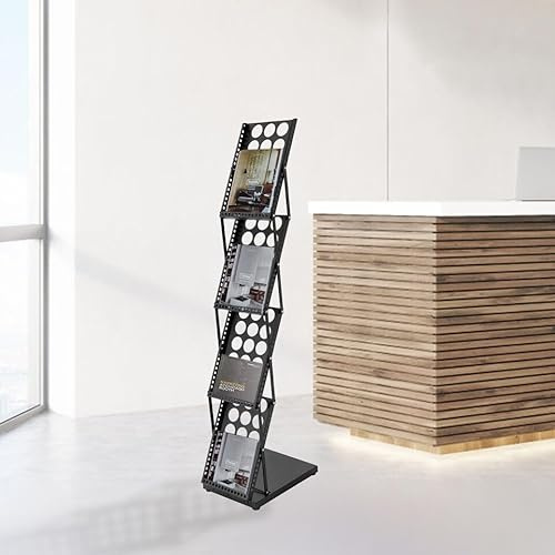 OMGGYER Faltprospektständer 4 x DIN A4, Faltbare Prospektständer & Literatur Displays Zeitschriftenständer Büro Katalogständer, Tragbar Metalle Bodenprospektständer Flyerständer für Ausstellung Messe