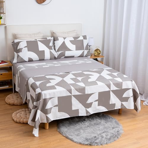 Etrexonline Juego de Sábanas 3 Piezas Cama 90 cm - Microfibra Ultra Suave Incluye 1 Bajera Ajustable 90x200+28 cm, 1 Encimera 160x270 cm, y 1 Fundas de Almohada 50x110 cm - Color Blanco y Gris