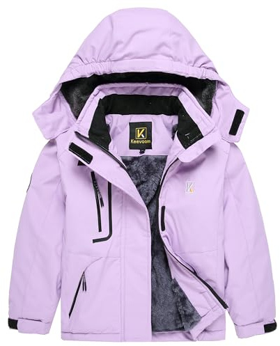 Keevoom Girls' Waterproof Skiing Jacket Warm Winter Coat with Hood Purple 4-5