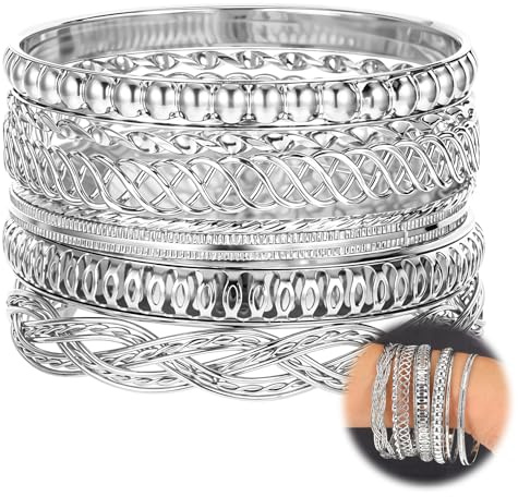 Yolev 7 Stück Armreif Gold Damen Stapelbar Dick Boho Stapelbar Indische Armreifen Set Indische Damen Schmuckset Afrikanische Hochzeit Vintage Indischer Schmuck Set