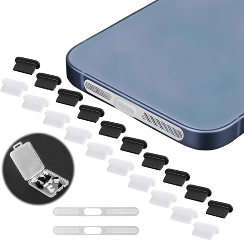 20Pcs iPhone Dust Plugs for iPhone 14 13 Lighting Charging Port Dust Cover | 12 11 Pro Max SE XR 8 Plus Mini 8 7 iPad Airpods with Speaker Dustproof Mesh, Protector Caps 2 Colours with Box