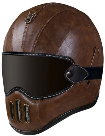 Vintage Vollhelm Integralhelm Motorradhelm mit DOT/ECE-Zugelassener Motorradhelm, Moto-Integralhelm Für Männer Und Frauen Scooter Retro Classic Crash Racing Touring Helm 18,M=57~58cm
