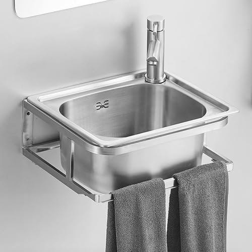 Edelstahl Ausgussbecken Wandmontage Waschbecken Spülbecken Camping Spüle Inkl Wasserhahn Rechteckig Handwaschbecken Edelstahlspüle für Garage Badezimmer Toilette