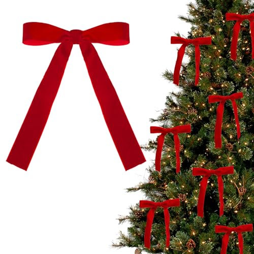 12 pcs Red Velvet Bows with Twist Ties for Christmas Tree Decorations Christmas Bow Decorative Xmas Decor Wreath Ornament
