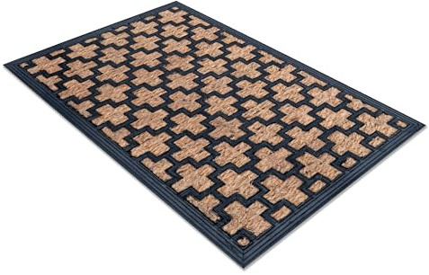 Comart - Zerbino Capitol - 40x60 cm - Zerbino in Cocco con Disegni in Gomma - Tappeto per Ingresso Esterno e Interno - Fondo Antiscivolo Gommato - Facile da Pulire - Rettangolare - Design Cross