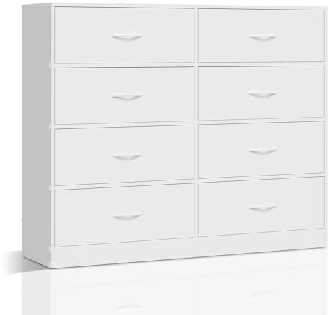 WOLTU Kommode mit Schubladen, Schrank mit 8 Stoffschubladen, Aufbewahrungskommode weiß, Sideboard Schlafzimmer Wohnzimmer Flur, aus Holzwerkstoff Metall, modern, 108x30x89 cm, SSK017ws