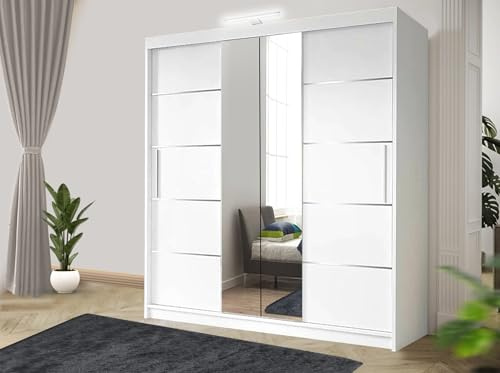 Track-D Modern Bedroom Sliding LED Wardrobe - Ample Storage Space and Sleek Design comes in White/Grey/Black/Oak and Width 150cm/180cm/203cm/250cm (White, 203cm)