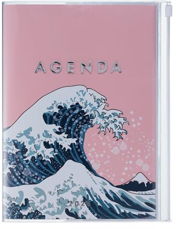 MARK'S 2025/26 Taschenkalender, A5 Japan, Wave, Pink: Von September 2025 bis Dezember 2026