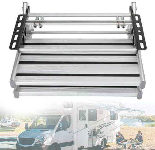 Marchepied Pliant en Aluminium pour Camping-Car, marchepied électrique/Manuel Pliable pour Camping-Car, marchepied Robuste pour Camping-Car 150 kg/330 LB, 2 marches (électriques) LED