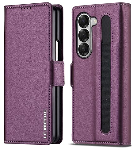 ZHOZEXIN Wallet Pu Leather Case for Samsung Galaxy Z Fold 5,Magnetic Closure Pu Leather with Pen Slot, Cash slot & Screen Protector Cover Case for Samsung Galaxy Z Fold 5 (Purple)