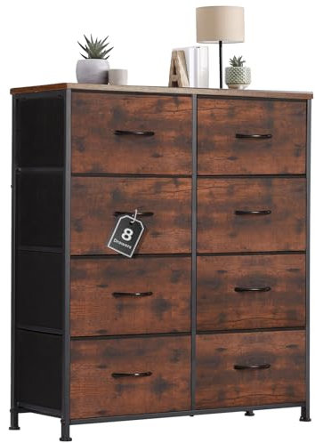Sweetcrispy Kommode mit Stoff-Schubladen, Sideboard mit 8 Stoff-Schubladen, Schubladenschrank, Organisationsmöbel für Küche, Büro, Flur, TV-Schrank mit Schubladen, Rustikales Braun