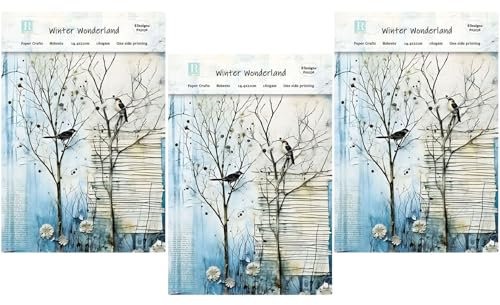 ZAKHSE Motivpapier zum Basteln, 24 Blatt Schneelandschaft im Winter Designpapier, 21x14,5cm, Einseitig Bedruckt Scrapbook Papier, 8 Designs, 160gsm Gemustertes Bastelpapier für Kartenherstellung