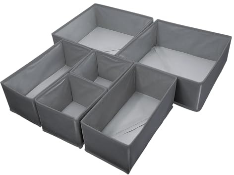 Foeska Organizadores de Cajones, Separadores Plegables, Organizador de Armario para Ropa Interior de Dormitorio, Organizador de Camisas, Calcetines y Ropa (6 psc dark grey)