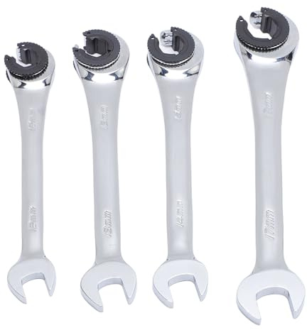 Srliya Jeu de 4 Clés à Cliquet à Tête Ouverte Métrique 10-17 Mm, extrémité Ouverte Réglable pour Frein à Carburant, écrous de Conduites de Climatisation