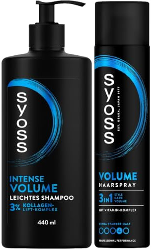 SYOSS Shampoo Intense Volume Shampoo (440 ml) Haarshampoo spendet bis zu 48 h langanhaltendes Volumen & Haarspray Volume Haltegrad 4 (400 ml) Styling Spray mit 48h Halt, mit Anti-Platt-Effekt