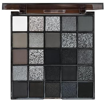 Black Eyeshadow, Matte Shimmer Palette, Blendable Gothic Makeup, 25 Color High Pigment Long Lasting Wear Cool Tone Shades for various occasions, Compact