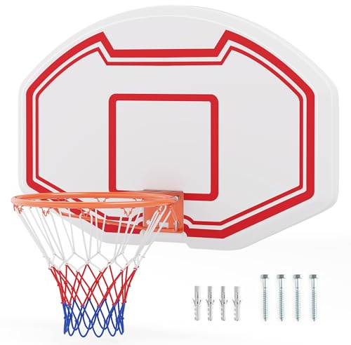 COSTWAY Tabellone Basket a Muro Interno ed Esterno, Canestro da Basket a Parete con Tabellone Anti-Rottura da 91 x 61 cm, Rete Resistente e Cerchio Standard da 45 cm