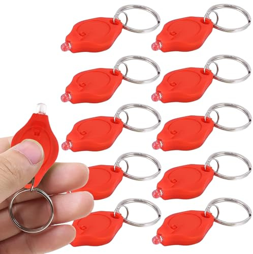 LEPEVNEY Keyring Torch Mini UV LED Keychain Flashlight Money Detector Compact & Portable Key Ring Light, 10 PCS Red