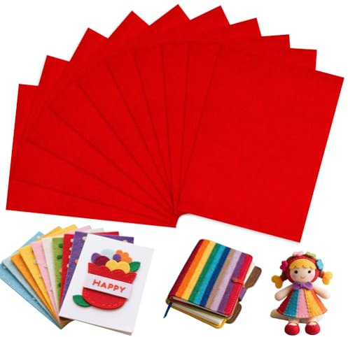 10 Stück 20x30cm Bastelfilz 3mm, Filzstoff zum Basteln, Polyester Steifer Filz für DIY Aufbewahrungstasche Filzunterlage Patchwork Nähen Basteln Handwerken Dekoration, Filz Rot Serie