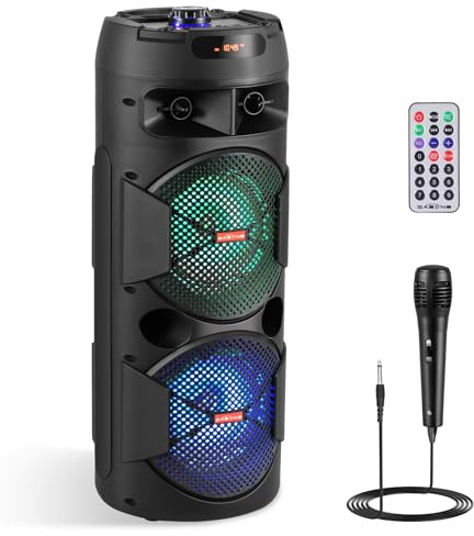 ZYMY Portable Party Speaker with Bluetooth, Dual 6.5'' Big Speakers, Black | Loud Bluetooth Speaker Wireless with Microphone and Light, PA System Support Kareoke Machine, Remote, FM, TWS, AUX, USB