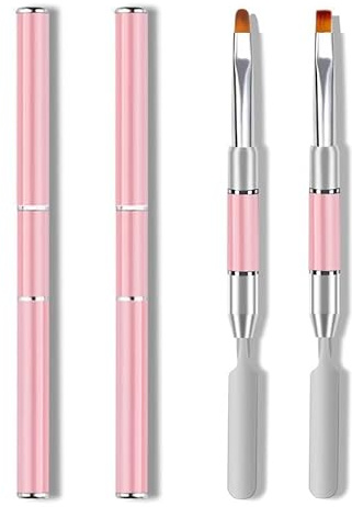 Plastiknägel Nagelbürsten, 2pcs Nail Art Bürsten, Dual-Ended Polygel Brush & Picker Werkzeug, Magic Extender Gel Werkzeug für UV/LED Nail Art, Acryl Nägel Erweiterung, Erweiterungen Builder,rosa