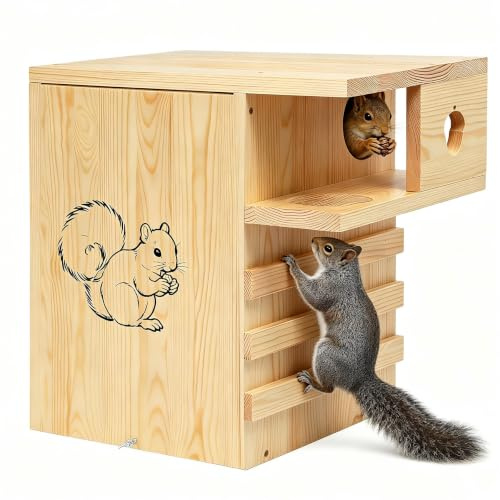 Extra großes Eichhörnchenhaus für draußen, Holz Eichhörnchen Nistkasten | Große Eichhörnchenbox mit Außenveranda, Eichhörnchen Nisten für Grauhörnchen, Streifenhörnchen, Kleintiere