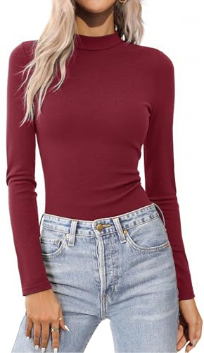 Aottori Camiseta Térmica Mujer Manga Larga Tejido Acanalado con Cuello Alto | Forro Polar, Corte Ajustado, Tacto Suave, Estilo Elegante, para Invierno, Sensación Suave, Uso Diario
