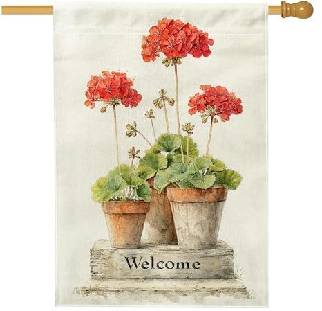 Bandera de jardín de geranio rojo de verano, pancarta de bienvenida para decoración del hogar, bandera de doble cara para decoración de césped al aire libre, 28 x 40 pulgadas
