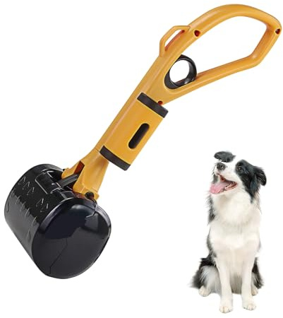 Andiker Hundekotschaufel mit Beutelaufsatz mit 20 Beutel-Nachfüllpackungen, Haustierkotschaufel mit 33 cm langem Griff, versteckt und hochelastischer Feder-Hundekotschaufel für Hof, mittelgroße Hunde