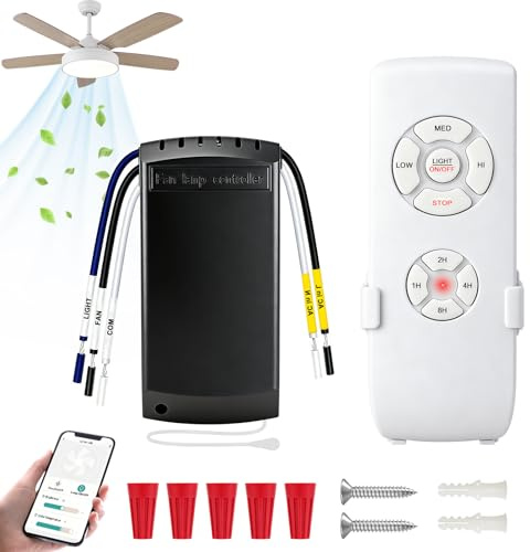 HOISGEAR Kit de télécommande universelle Wi-Fi pour ventilateur de plafond avec fonction muet, minuterie et application Smart Life compatible avec Alexa