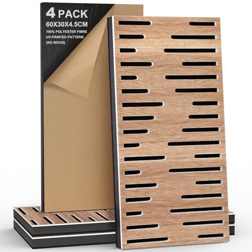 JBER 4-pack akustiska skumpaneler, självhäftande ljudisolerande paneler för väggar, 3D perforerade treskikts polyesterfiber dekorativa väggpaneler för inspelningsstudio, kontor, 60 × 30 × 4,5 cm