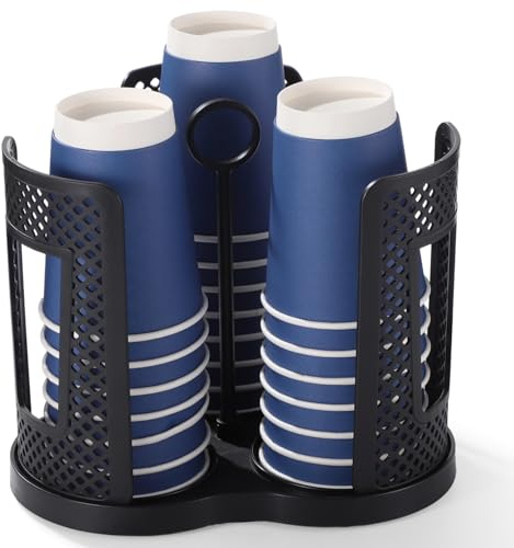 Portavasos de plástico negro con organizador de bebidas giratorio para almacenamiento de vasos de papel y plástico, ranuras transpirables para secar, fácil de montar para el hogar, cafetería u oficina