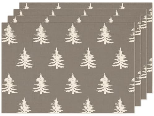 JANGYUHH Grau Weihnachtsbaum Tischsets Abwaschbar Platzset Weihnachten 4er Set für Tisch und Weihnachtsdekoration Platzdeckchen Platzset für Hause Küche Restaurant und Hotel 32x45 cm