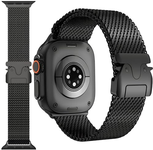 Original Milanaise Armband Kompatibel mit Apple Watch 49mm 46mm 45mm 44mm, Manner Damen Fallschirmschnalle Delstahl Metall ArmBand für iWatch Ultra 3/2/1, SE, Serie 11/10/9/8/7/6/5/4