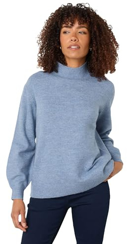 M&Co Women's Funnel Neck Puff Sleeve Jumper Blue
