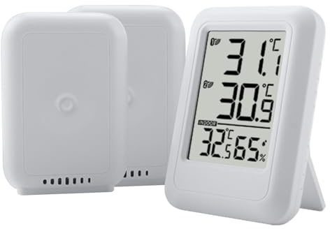 AYNEFY Igrometro Digitale, Termometro Wireless Altamente Preciso per Interni Ed Esterni con 2 Sensori per il Monitoraggio della Temperatura e dell'umidità, Display da 2,56 pollici.
