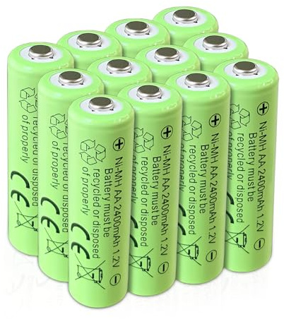 SPMST Lot de 12 piles rechargeables AA 1,2 V Ni-MH, piles solaires 2400 mAh, piles pré-chargées double A pour lampes solaires extérieures, lumières d'allée