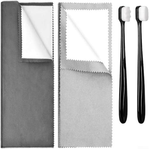 Jewelry Polishing Cloth Set, Including Black Pre-polishing Cloth And Gray Fine Polishing Cloth, Plus 2 Soft Detail Brushes For Cleaning Silver Jewelry