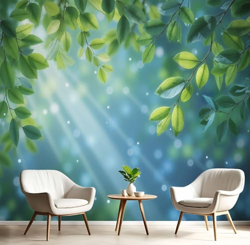 Carta Da Parati Effetto 3D Foresta 400×280cm, Fotomurali Non Tessuto XXL, Decorazione Poster Arte Murale Luce Sole Filtra Attraverso Foglie per Casa Ufficio Camera Letto Soggiorno
