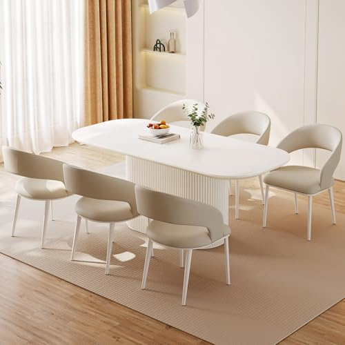 Guyii Esstisch Weiß mit 6 Stühlen, Moderner Küchentisch Esszimmertisch für Esszimmer, Wohnzimmer, Küche, Stabiler Tisch mit runden Ecken und pflegeleichter Oberfläche (1 Esstisch 6 Stühle, 177.8 cm)