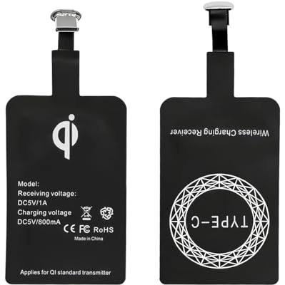 2 Pezzi Caricabatterie Wireless,Adattatore per ricevitore di ricarica wireless USB-C Qi per smartphone,Ultrathin senza fili a induzione 1000mA,per Samsung, Huawei, LG e altri telefoni USB-C Android