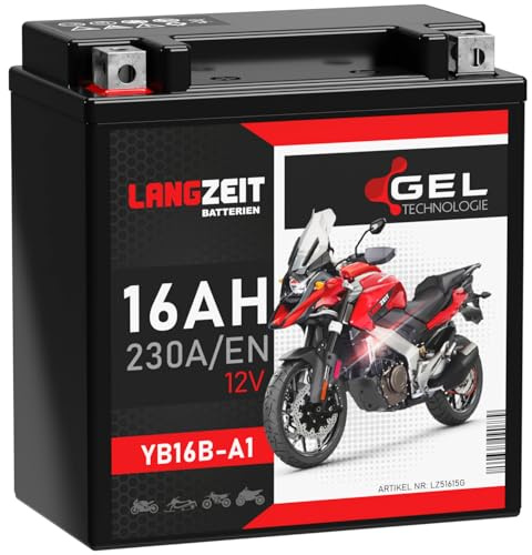 LANGZEIT YB16B-A1 GEL Motorradbatterie 12V 16Ah 230A/EN Gel Batterie 51615