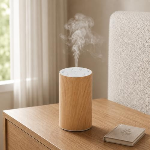 Difusor Aceites Esenciales Sin Agua: 3 Modos & 3 Temporizador Silencioso | Madera Vetas Exterior Diseño, USB Recargable Incluye 2000mAh Batería, Portátil, para Hogar Coche BañO y Oficina Usar