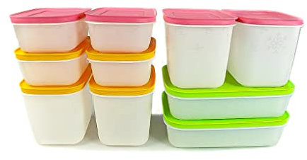 Tupperware Contenitori per il freezer 29495 con finitura satinata e dal design con cristalli di ghiaccio, da 1,1 l di colore rosa e 1,0 l di colore verde + 450 ml