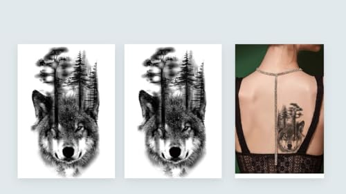 2 x Temporäres Wolf Tattoo Tier Tattoo Arm Tattoo Fake Tattoo TH353x2